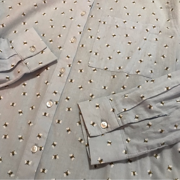 NWT Ladies Size M Light Blue Bee Button Front Casual Long Sleeve Dress Shirt - Picture 4 of 7